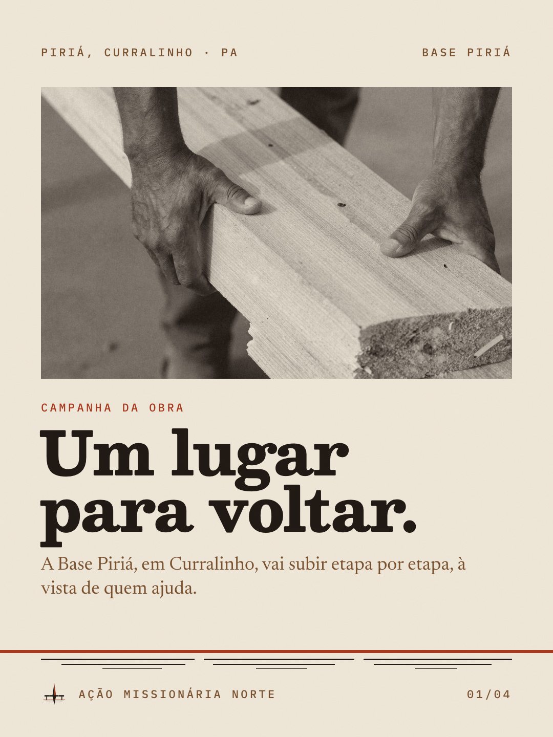 Carrossel 2, card 1: Um lugar para voltar, sobre foto de mãos carregando tábua