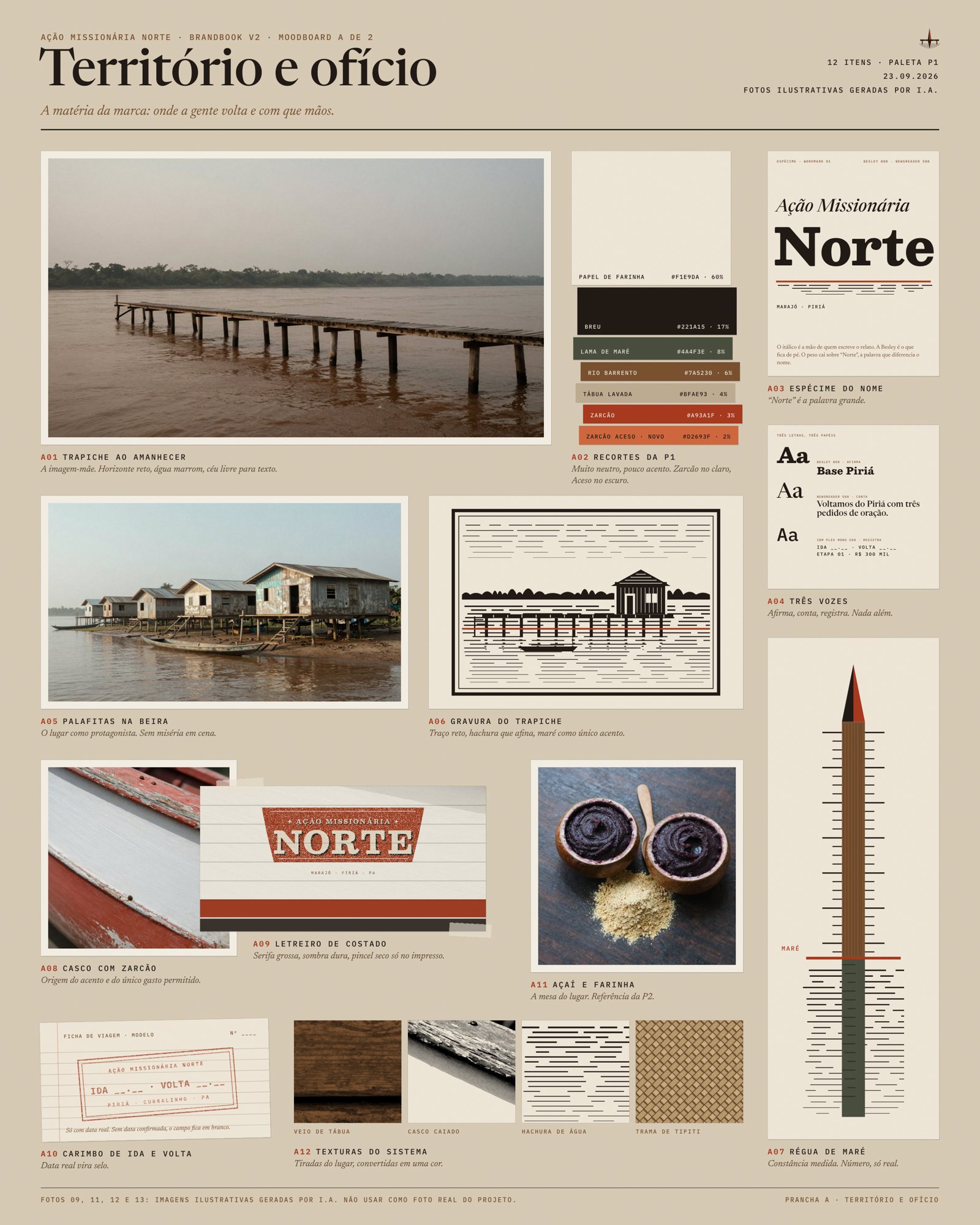 Moodboard A completo, formato vertical, com os doze itens numerados de A01 a A12